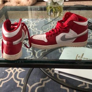 Red and white nike high tops
